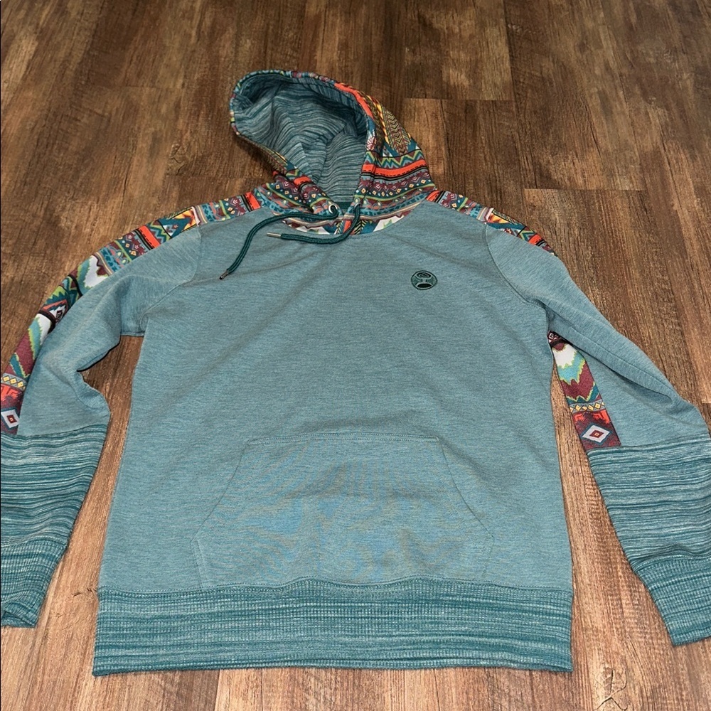 HOOEY Womens Aztec Green Hoodie size S‎ EUC